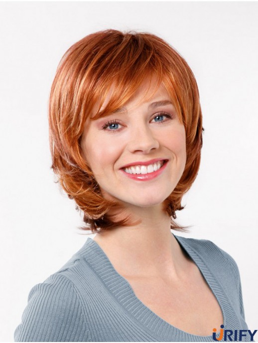 Wellig mit Pony Capless 11  inchRed Shoulder Length Glatte synthetische Perücken