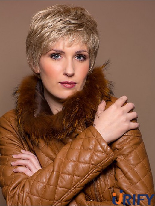 100% handgebundene synthetische 5  inchCropped Straight Blonde Boycuts Perücken für Krebs