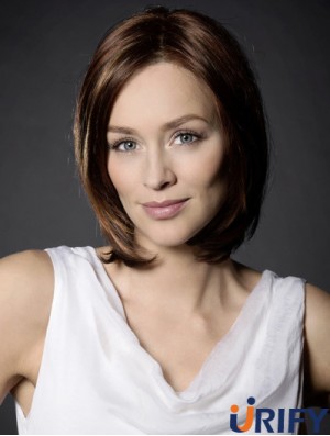 11  inchStraight Auburn Synthetic Schulterlänge 100% handgebundene Perücke Bob Style
