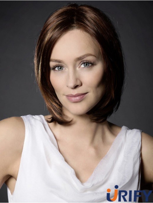 11  inchStraight Auburn Synthetic Schulterlänge 100% handgebundene Perücke Bob Style