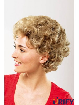 Synthetische lockige blonde 8  inchkurze kappenlose klassische Damenperücken