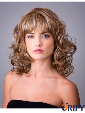 Synthetische Ombre / 2 Ton Curly 14 Zoll Capless mit Pony Langes Haar Perücken