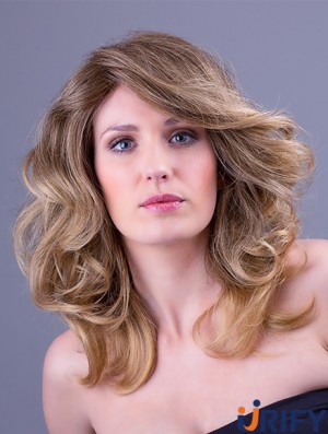 Synthetische Blonde Wellige 14 Zoll Monofilament geschichtete Perücken lang