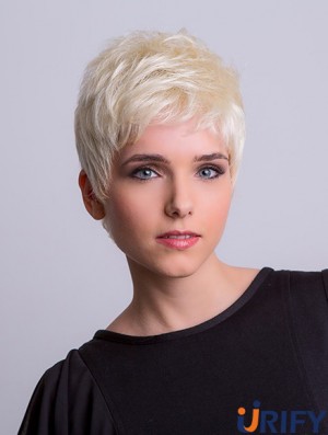 Synthetische Monofilament 3  inchBoycuts Straight Platinum Blonde Short Perücken