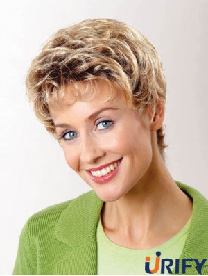 Synthetische kappenlose 6 Zoll Boycuts gewellte blonde blonde kurze Haarperücken
