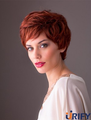 Synthetic Monofilament 8  inchLayered Wavy Red Short Style Perücken