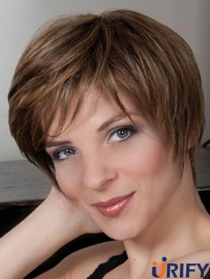 Synthetic Capless 8  inchBoycuts Straight Brown Günstige kurze Perücken