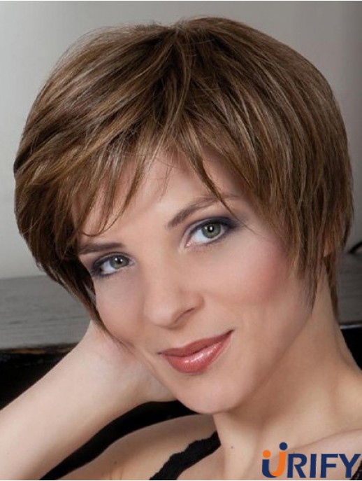 Synthetic Capless 8  inchBoycuts Straight Brown Günstige kurze Perücken