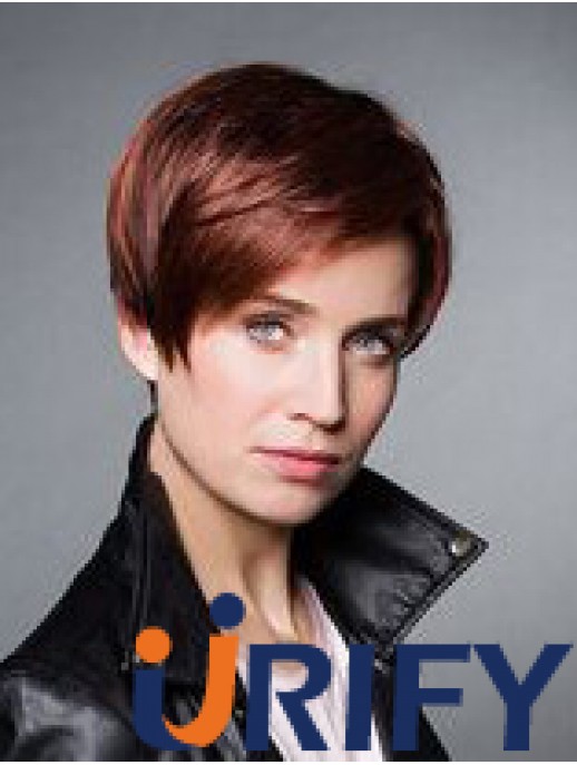 Monofilament Synthetic 6  inchCropped Straight Auburn Boycuts Perücken für Krebspatienten