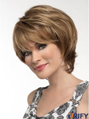 Straight Brown With Bangs 8 Zoll Monofilament Perücken