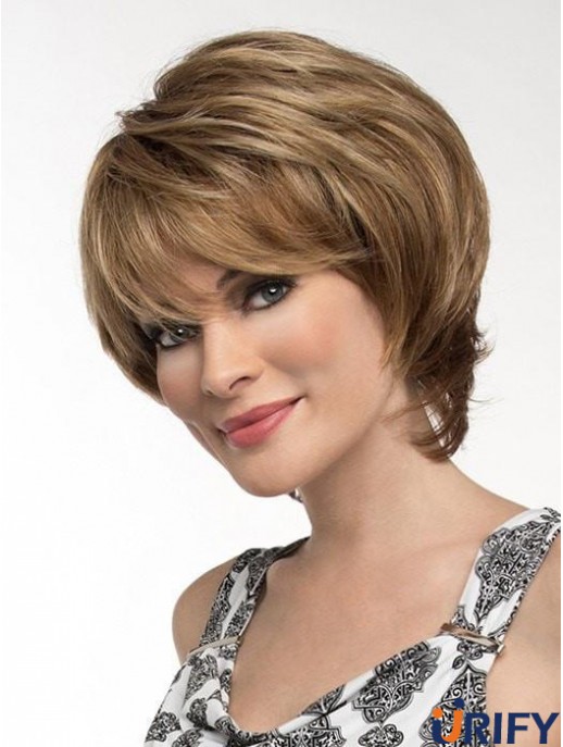 Straight Brown With Bangs 8 Zoll Monofilament Perücken