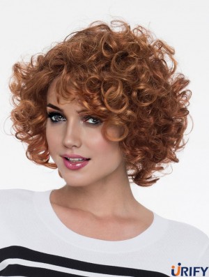 Auburn mit Pony Curly 8 Zoll Kinn Länge Monofilamen Crown Perücke