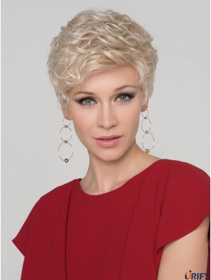 Curly Platinum Blonde Boycuts 4 Zoll Mono Crown Perücken