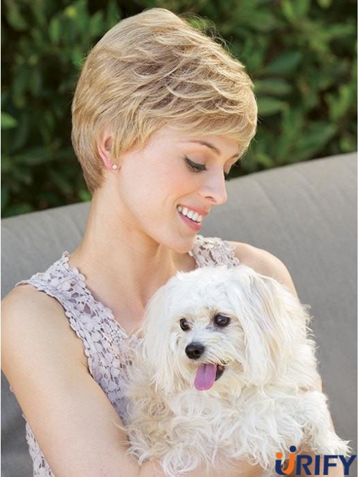 Blonde Boycuts gewellte 4  inchCropped Ladies Mono Perücken