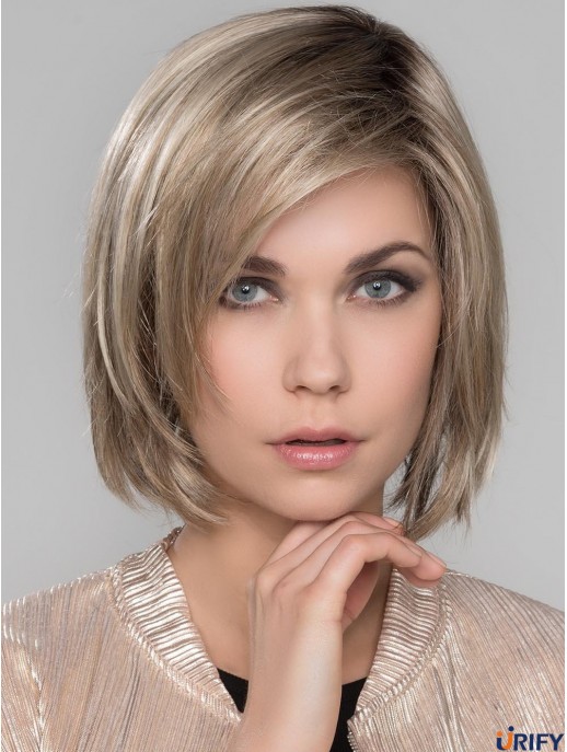 Platinblond Mit Pony Gerade 10  inchKinn Länge Mono Perücken