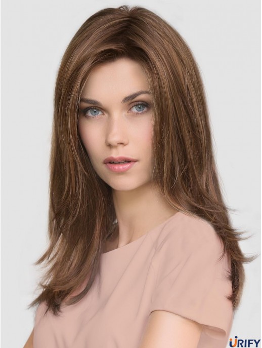Brown Layered Straight 16  inchlange Mono Perücken
