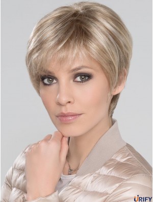 Blond mit Pony gerade 6  inchkurze Monofillament Perücken