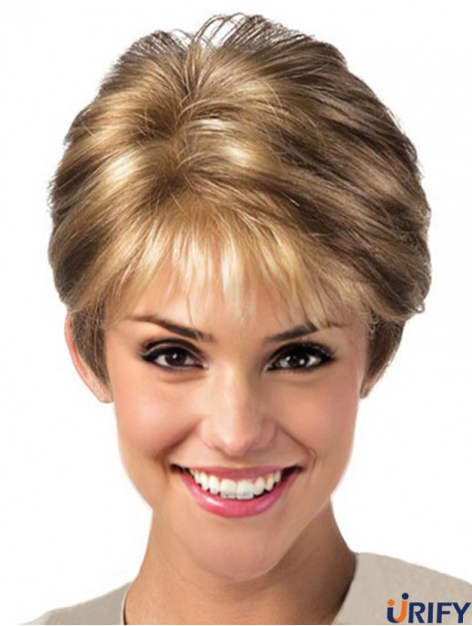 Blonde Lace Front Perücke mit synthetischem Layered Cut Short Length