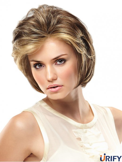 Monofilament handgebundene Perücken Spitze vorne blonde Farbe kurze Länge gewellt Stil