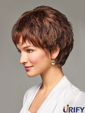 Auburn Short Wavy Layered Synthetic Günstige Lace Front Perücken