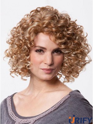 Mono Perücke Kinn Länge Curly Style Braune Farbe Mit Synthetik