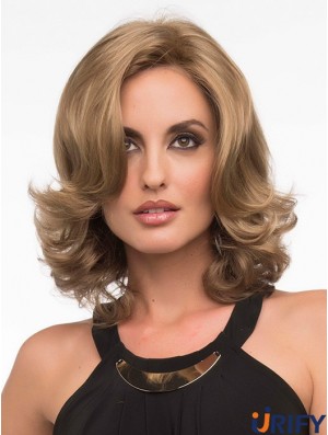 Wellenförmige blonde exquisite schulterlange klassische Perücken