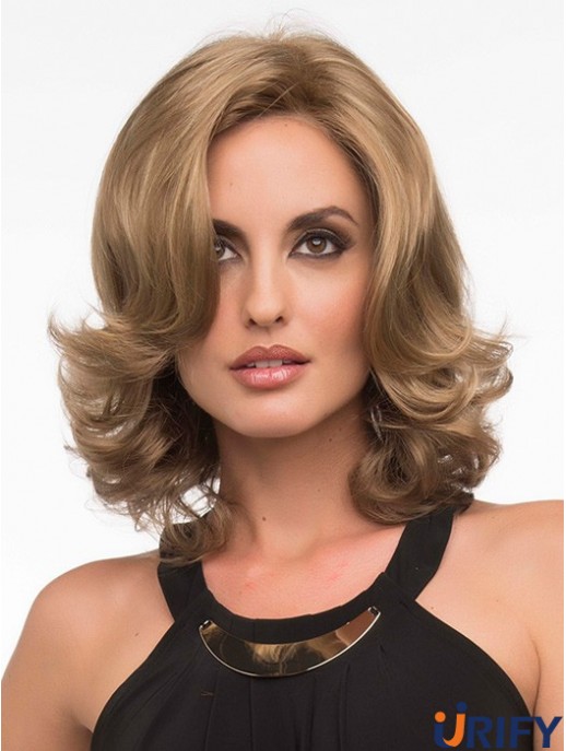 Wellenförmige blonde exquisite schulterlange klassische Perücken