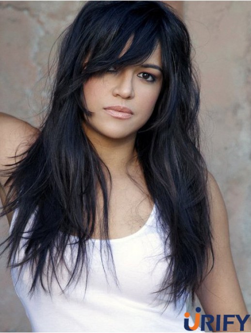 Perücke Geschäfte lange Länge gerade Stil mit Pony schwarze Farbe Michelle Rodriguez Perücke