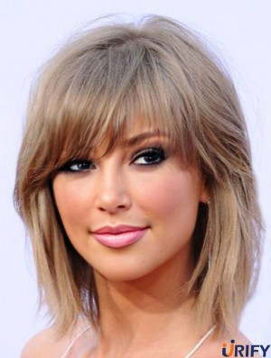 Synthetische Monofilament Blonde Schulter Mit Pony  Perücke