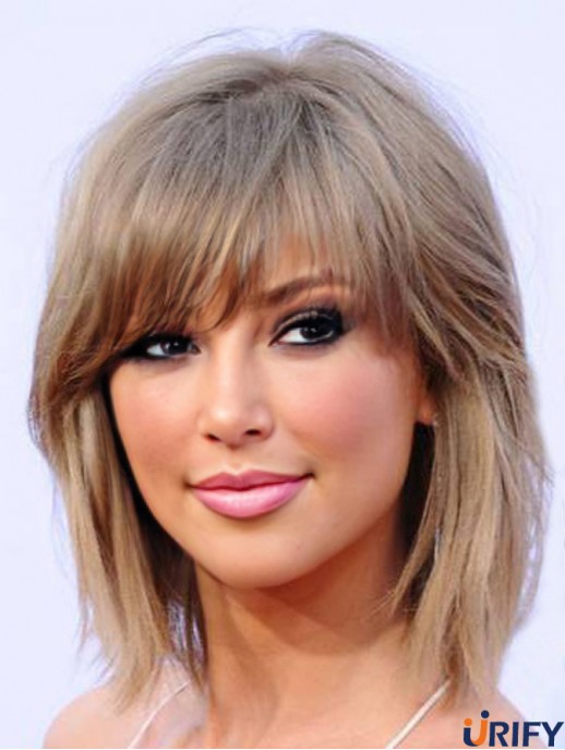 Synthetische Monofilament Blonde Schulter Mit Pony  Perücke
