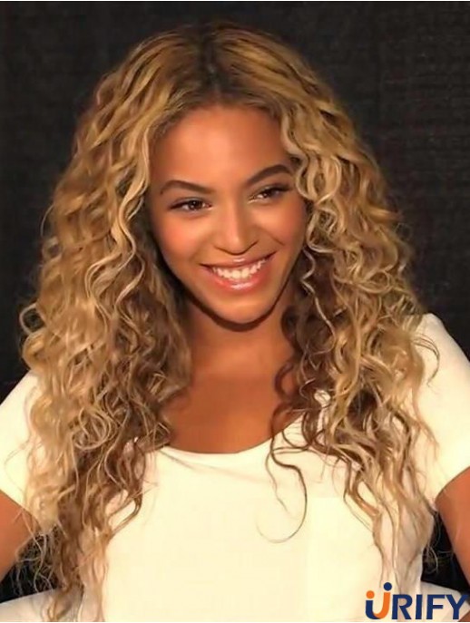 Lange Monofilamentcurly synthetische blonde schlanke  Perücke