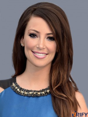 Braun 18 Zoll schöne lange gerade ohne Pony Spitze Kacey Musgraves Perücken