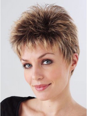 Synthetisch geschnittene Monofilam Boycuts Handgebundene Mono Petite Perücken