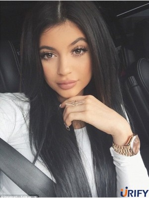 Modische 20 Zoll lange gerade ohne Pony volle Spitze Kylie Jenner Perücken