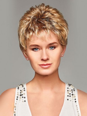 Mono Hair Toppers UK Kurz geschnittene blonde Farbe Curly Style Boycuts