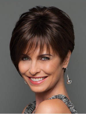 Mono Perücken UK Short Length Brown Farbe Layered Cut Straight Style
