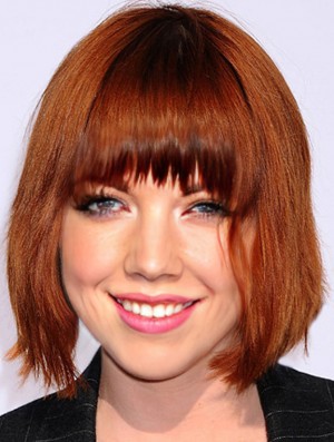Rote 10 Zoll geeignete Kinnlänge gerade Carly Rae Jepsen mit Pony Spitze Perücken