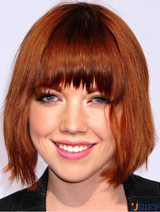 Rote 10 Zoll geeignete Kinnlänge gerade Carly Rae Jepsen mit Pony Spitze Perücken