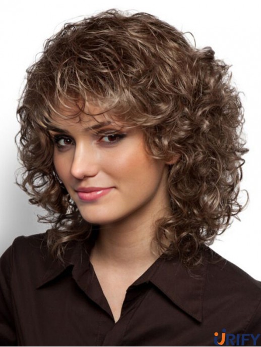 Mono Perücken Verkauf mit Pony Curly Style Brown Farbe Schulterlänge