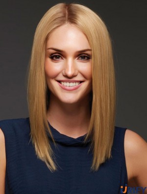 Gerade blonde lange brasilianische Remy Monofilament Echthaar Spitze Front Perücken