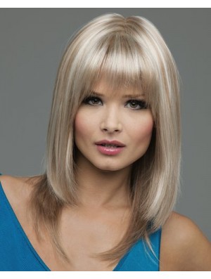 Gerade mit Pony schulterlange blonde natürliche Spitze Front Perücken