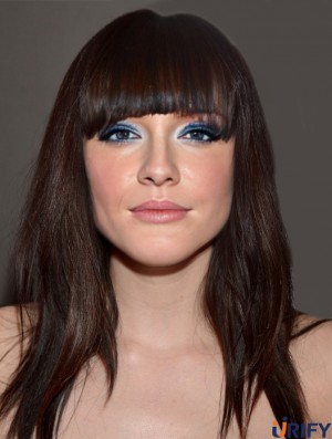 Lange gerade mit Pony Brown Neue 100% handgebundene Carly Rae Jepsen Perücken