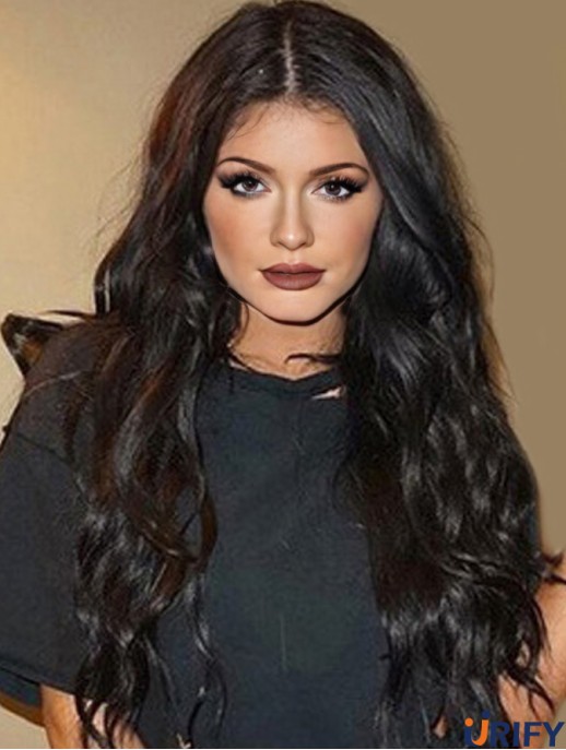 Praktische 24 Zoll lange lockige ohne Pony Spitze vorne Kylie Jenner Perücken