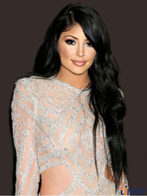 Gute 22 Zoll lange gewellte mit Pony Spitze vorne Kylie Jenner Perücken
