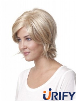 10 Zoll Blonde Kinn Länge geschichtet Straight Discount Lace Perücken