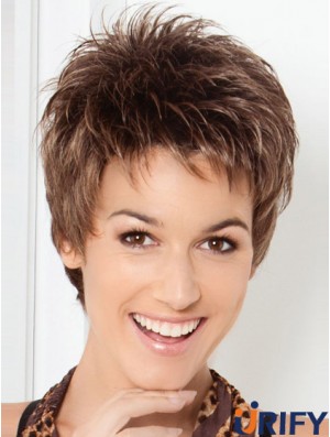 Günstige Brown Cropped Straight Boycuts Lace Front Perücken