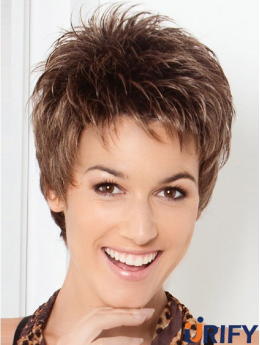 Günstige Brown Cropped Straight Boycuts Lace Front Perücken