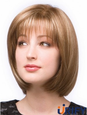 Kinnlänge Gerade Monofilament Braun Stilvolle Bob Perücken