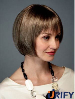 Kinnlänge Gerade Monofilament Braun Trendy Bob Perücken