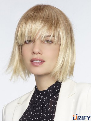 Mit Pony Blonde Straight Chin Länge 10 Zoll Exquisite Medium Perücken